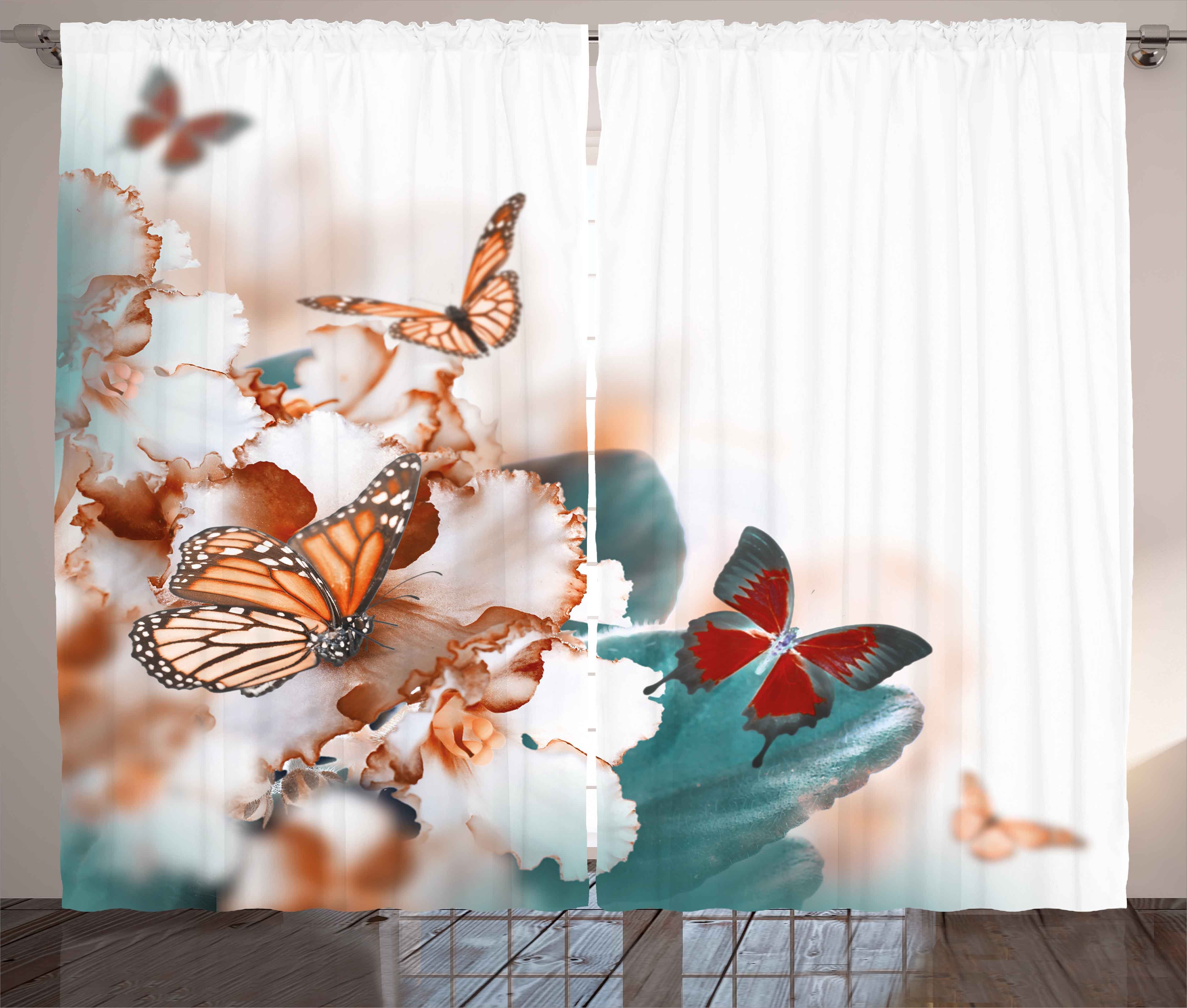 Schlafzimmer und fliegen Haken, Gardine Schlaufen Schmetterlinge Bunte Vorhang Natur Abakuhaus, mit Kräuselband