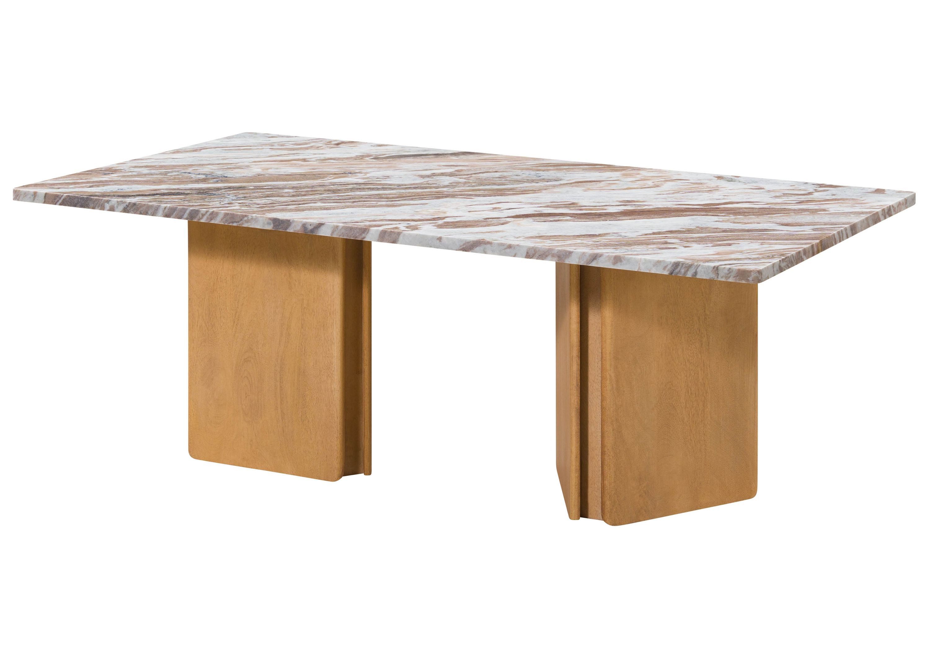 Massivmoebel24 Couchtisch LUGANO#103 (Massivholz, Massivholztisch), Mango 130x70x45 beige lackiert / Marmor beige LUGANO #103