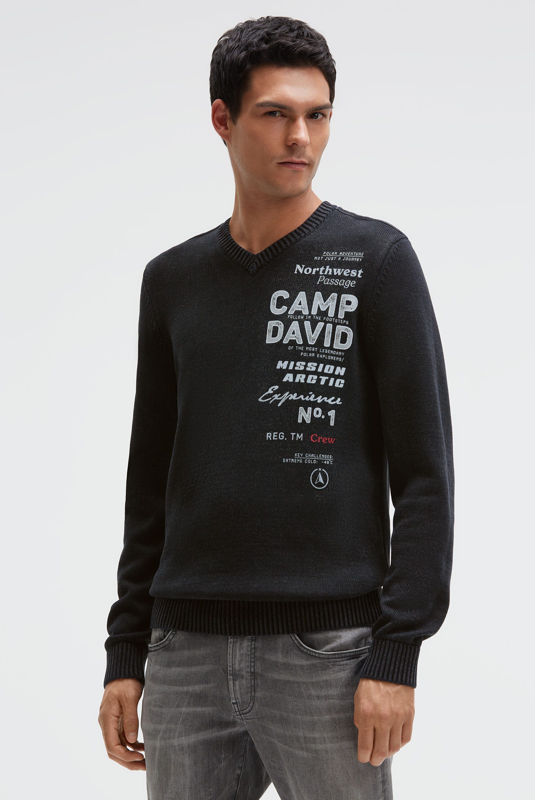 CAMP DAVID V-Ausschnitt-Pullover aus Baumwolle