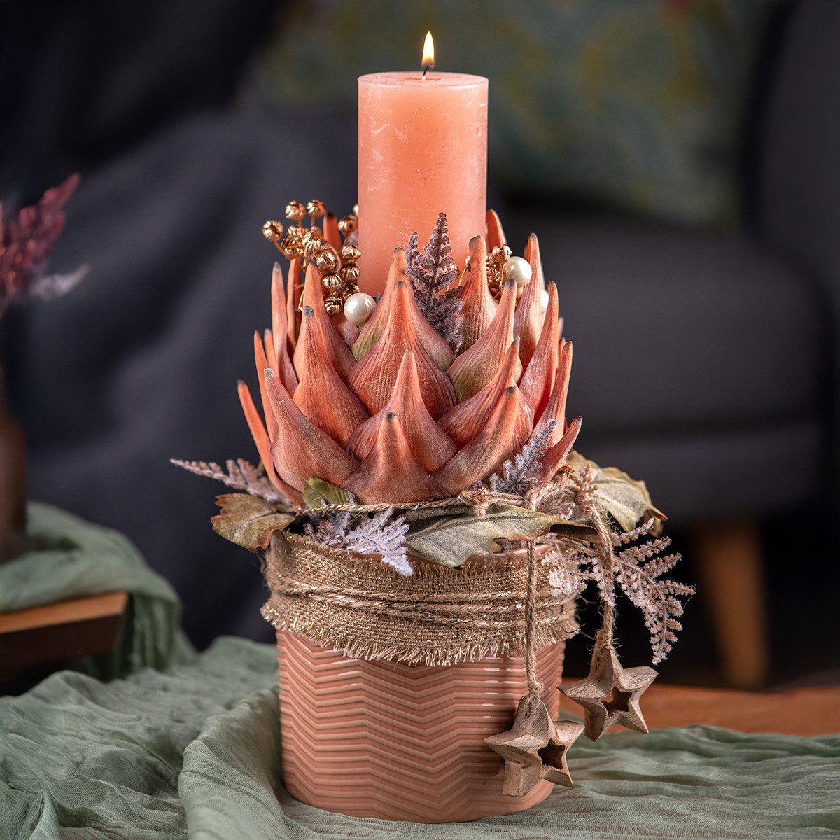 Kunstblume Artischocke Kunstblume Herbstdeko Orange Dekoration Trockenblume günstig online kaufen