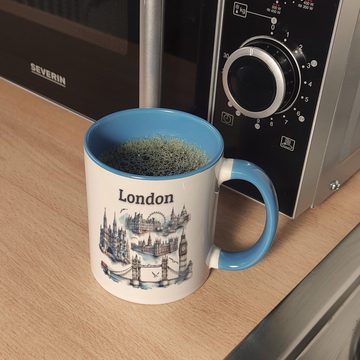 speecheese Tasse Skyline London Kaffeebecher in hellblau mit Spruch London
