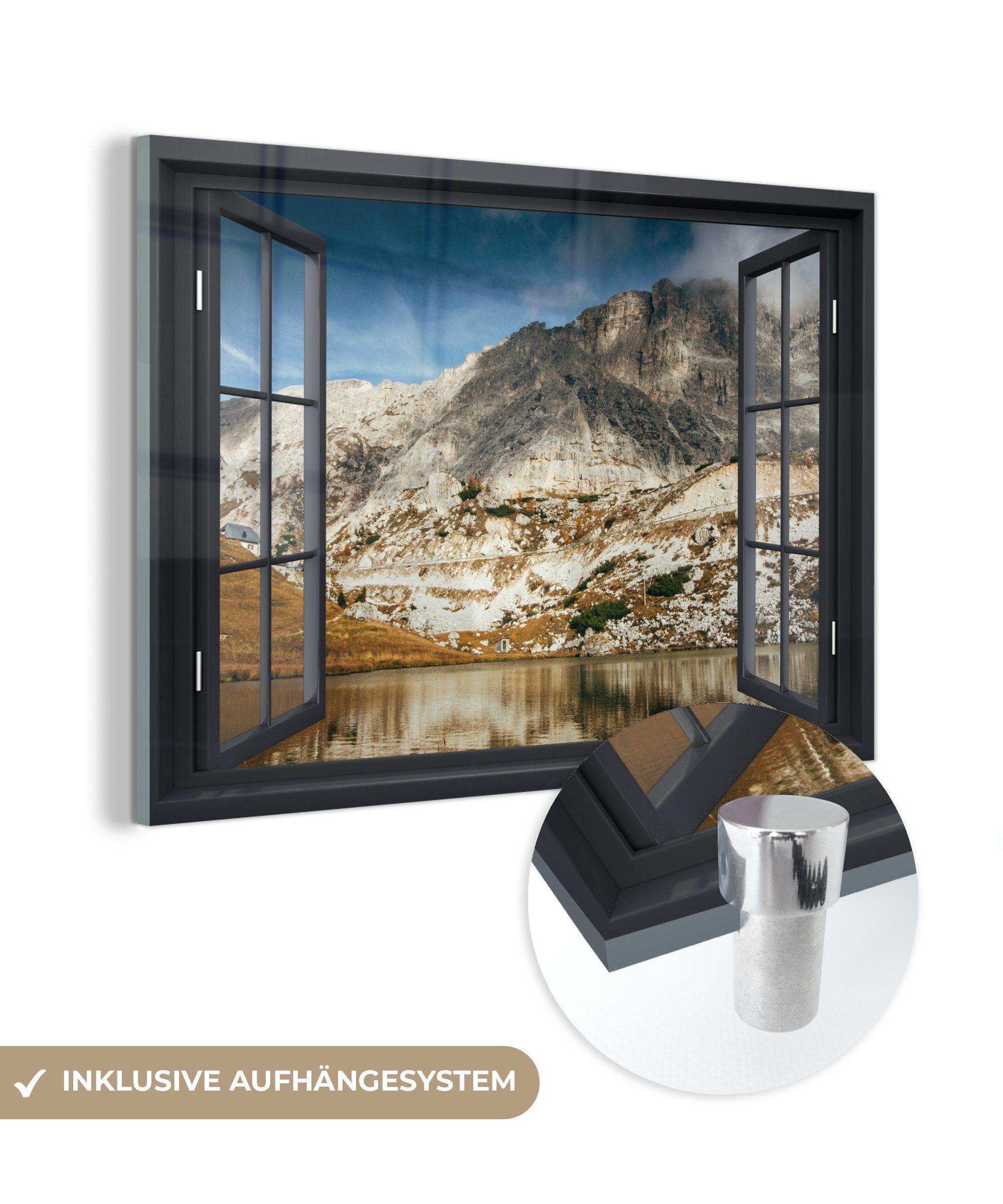MuchoWow Acrylglasbild Aussicht - See - Berg, (1 St), Glasbilder - Bilder auf Glas Wandbild - Foto auf Glas - Wanddekoration
