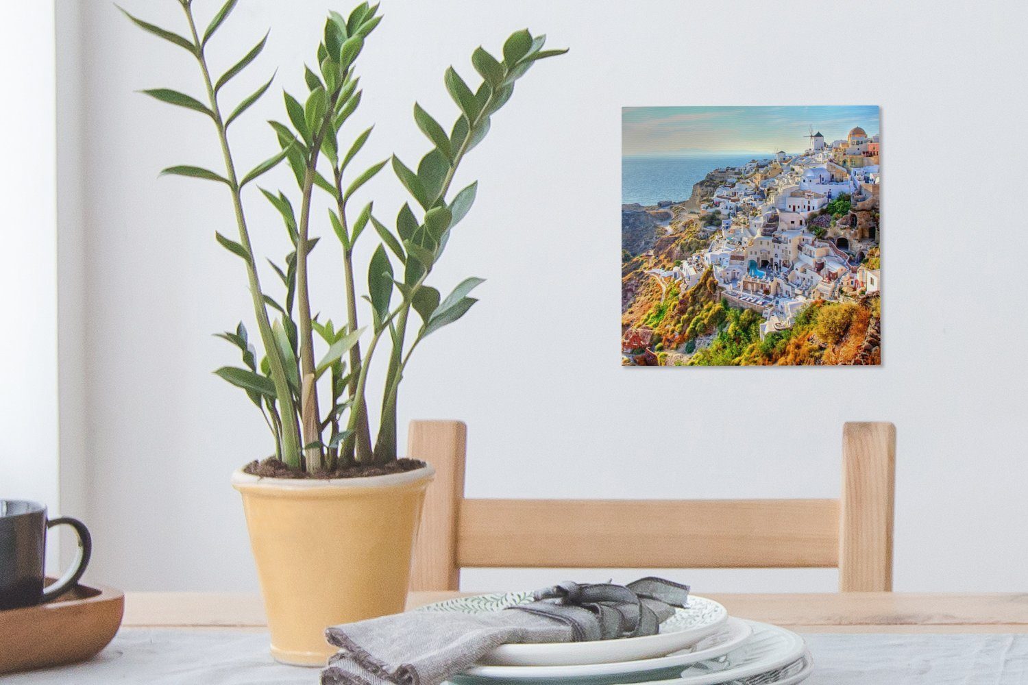Leinwandbild Griechenland, für OneMillionCanvasses® Schlafzimmer Santorin bunt (1 St), Wohnzimmer Bilder von Leinwand Berge