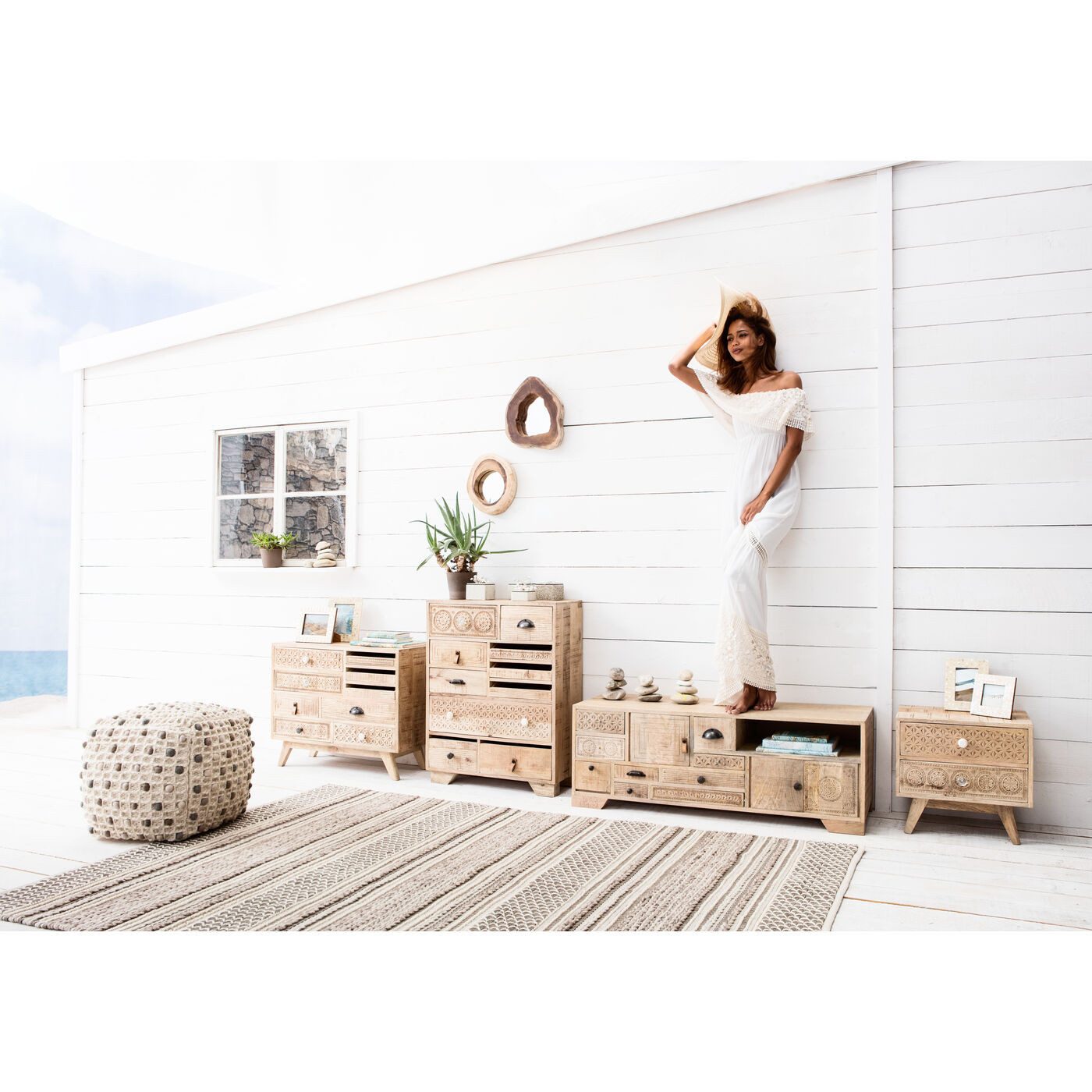 Kare Design Lowboard Puro, Massivholz, mit Schnitzereien, Breite 125 cm