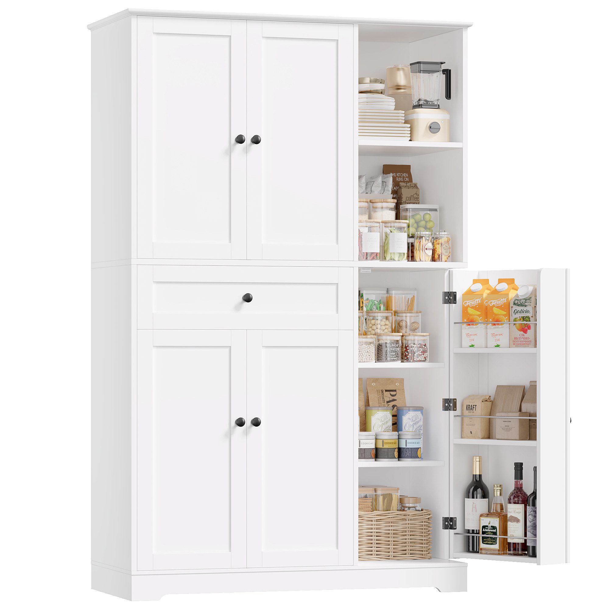 Homfa Mehrzweckschrank Küchenschrank mit Gewürzregal Buffetschrank Vorratsschrank mit 5 Türen und 1 Schublade 173x104x40cm