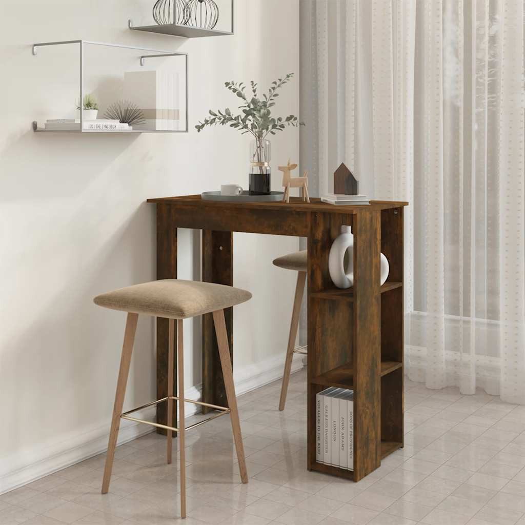 furnicato Bartisch Stehtisch Räuchereiche 102 x 50 x 103,5 cm Massivholz (1-St), Stabiler Beistelltisch mit drei Ablagen für Küche oder Essbereich