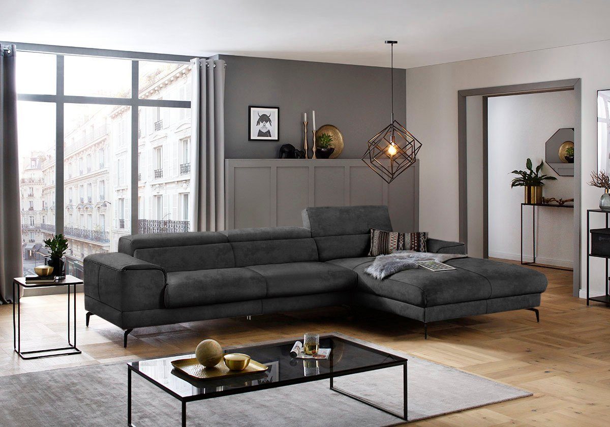 W.SCHILLIG Ecksofa piedroo, Designsofa mit tollem Sitzkomfort, bequem, L-Form, Kopfteilverstellung, wahlweise mit Sitztiefenverstellung, Breite 343cm