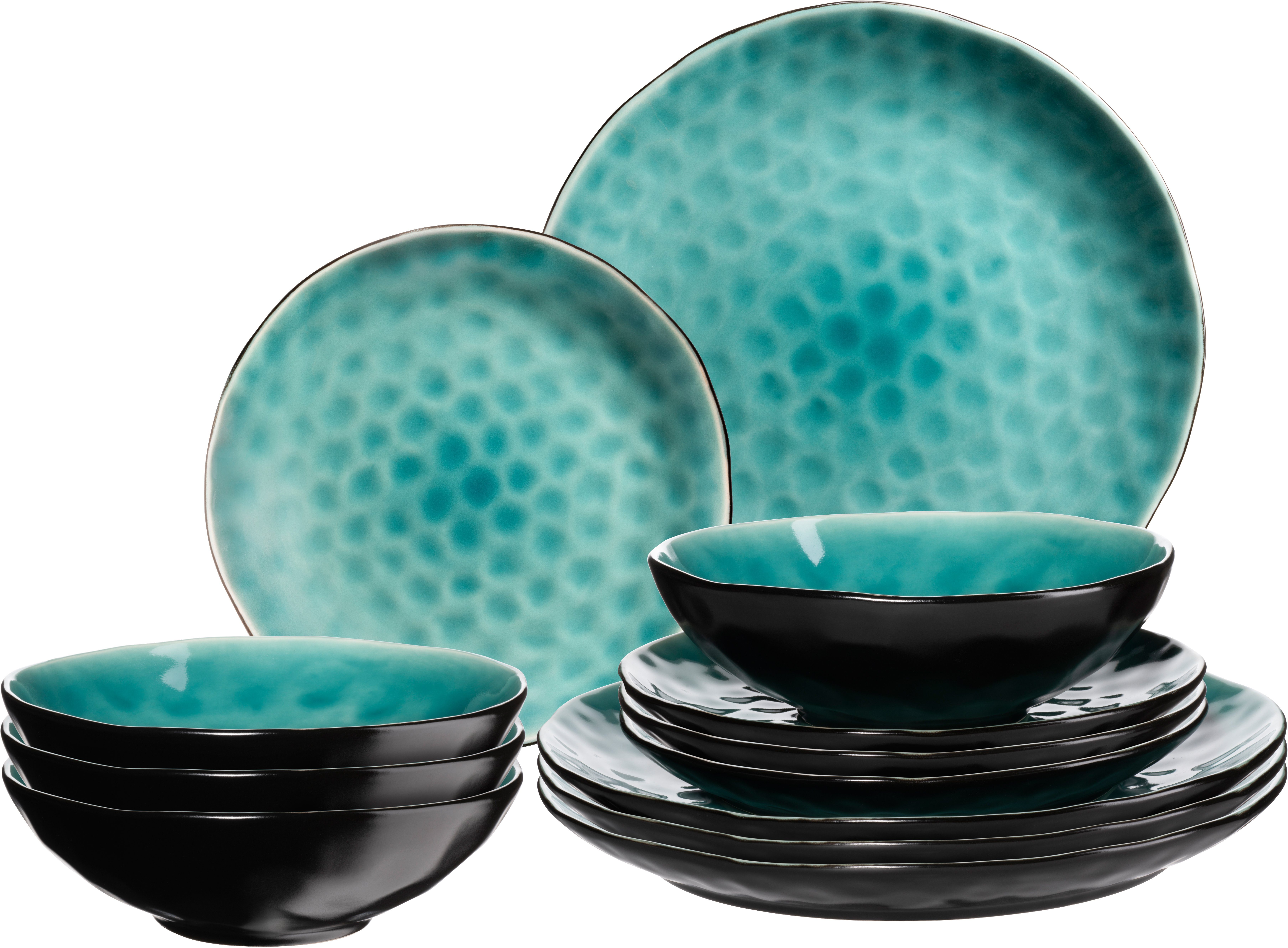 my home Kombiservice Geschirr-Set, Service Mateo (12-tlg), 4 Personen, Steinzeug, Dekor mit effektvoller Glasur, Vintage-Style, 12 Teile, für 4 Personen