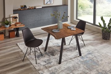 Junado® Baumkantentisch Laxmi, Tisch Baumkante 80 x 80 cm nussbaumfarben schwarz