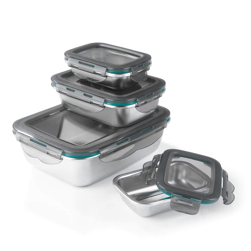 MAXXMEE Frischhaltedose Edelstahl-Frischhaltedosen Klick-it - 8-tlg.-Set 2x 200ml 550ml 1300ml, Polypropylen (PP)/Silikon/Edelstahl, (8-tlg)