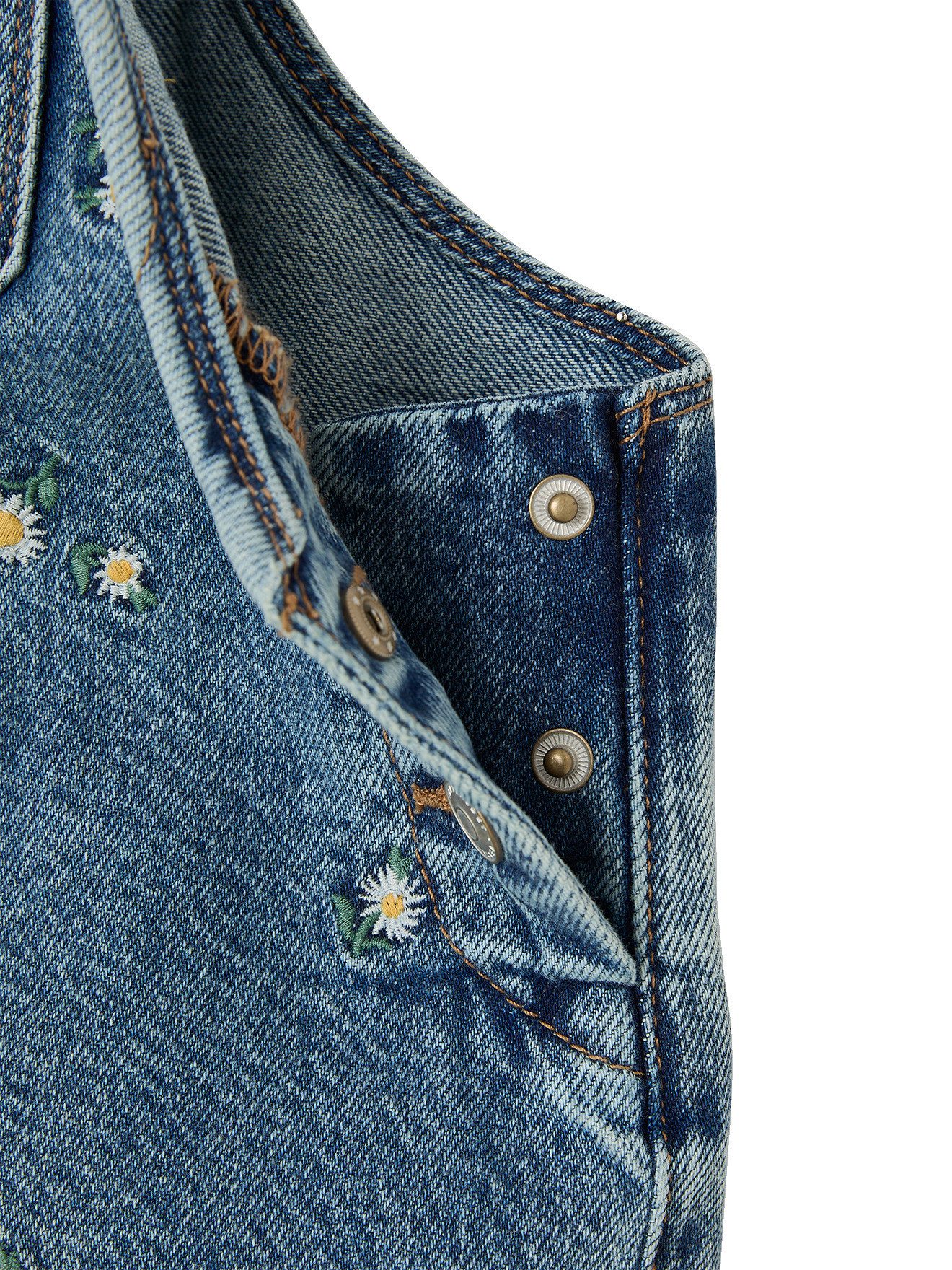 vertbaudet Jumpsuit Latzjeans mit Blumen-Stickerei Mädchen – Bild 4 von 5