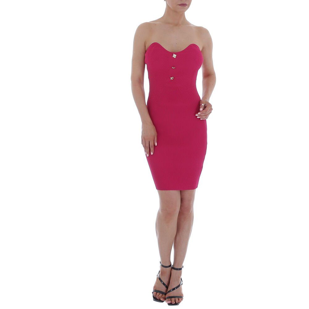 Freizeit Stretch in Knopfleiste Damen Pencil Minikleid Strickkleid Pink Ital-Design Strickoptik