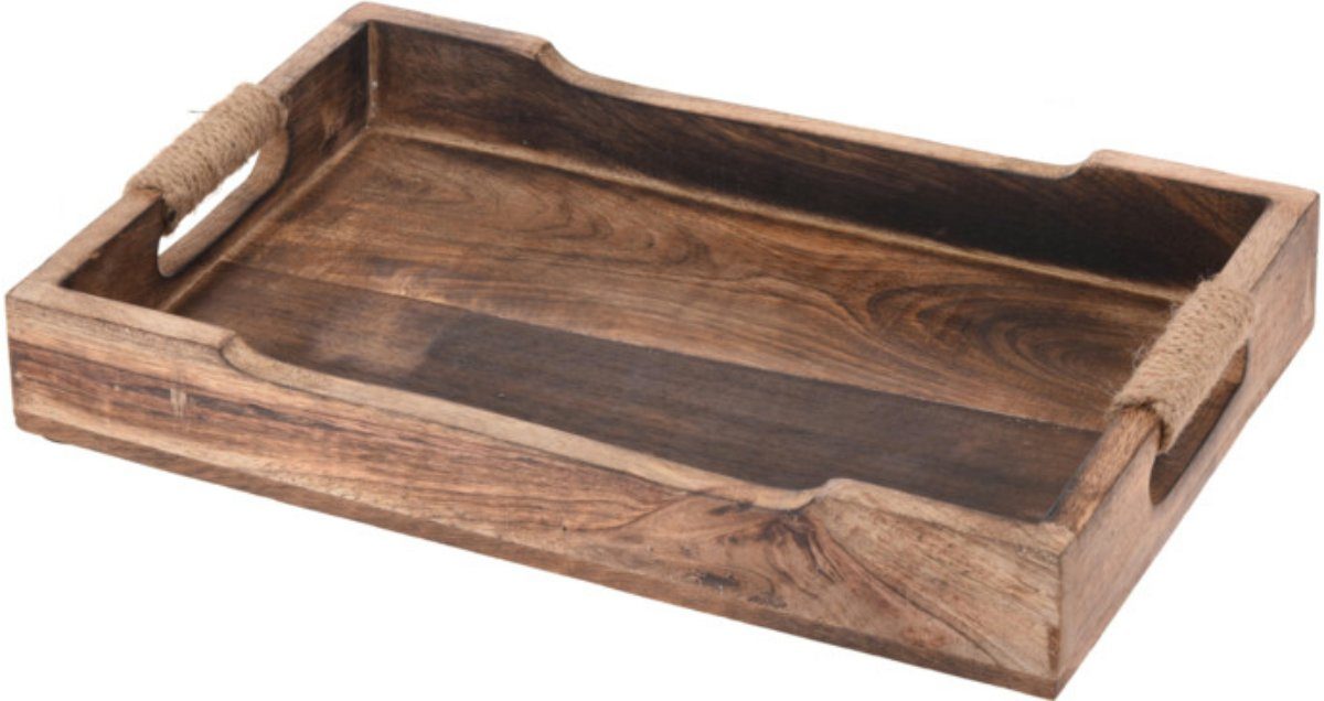 Koopman Dekotablett Serviertablett Holztablett Mango Braun Unbehandelt Rustikal 3 Größen (1 St), Tablett, Mangoholz, Serviertablett