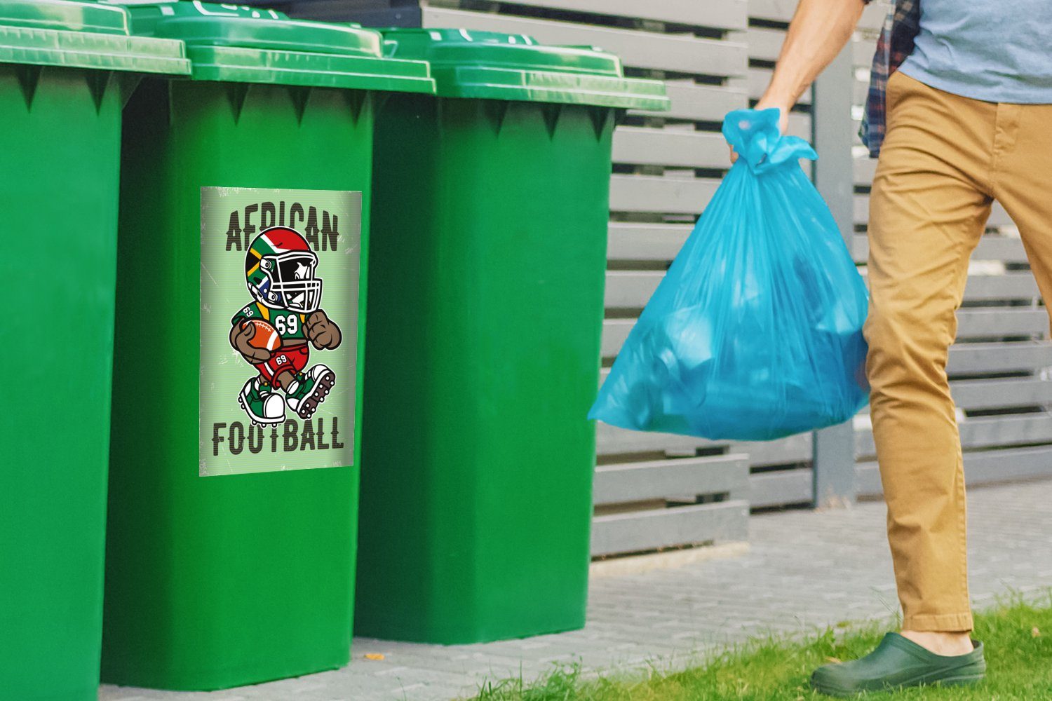 (1 - Sport - MuchoWow Jahrgang - Wandsticker Container, Mülltonne, Abfalbehälter Sticker, St), Fußball Afrika Mülleimer-aufkleber,