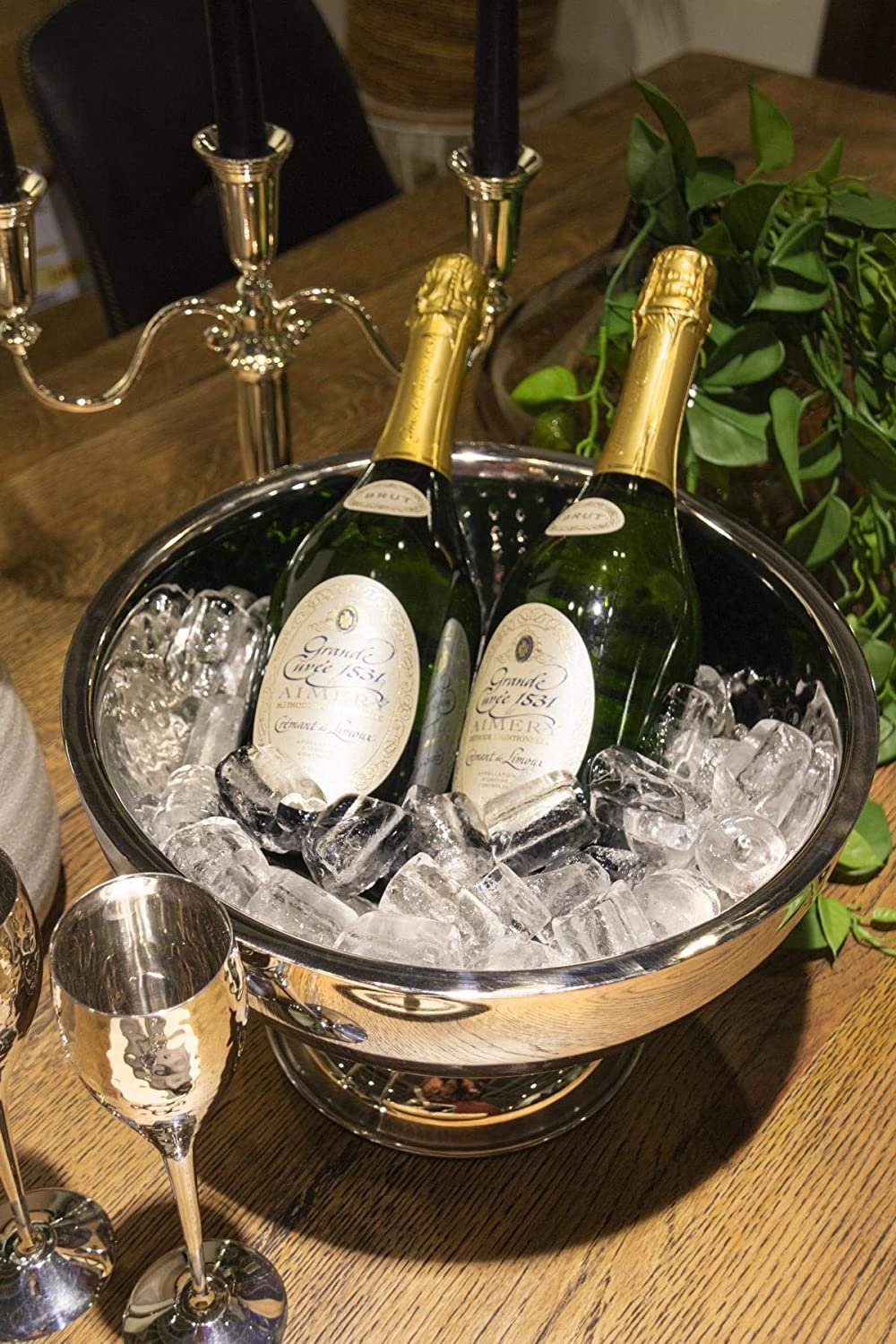 Champagnerkühler, Flaschenkühler, Cadiz, in - Weinkühler gehämmert 32cm doppelwandig, Silber Ø EDZARD Sektkühler