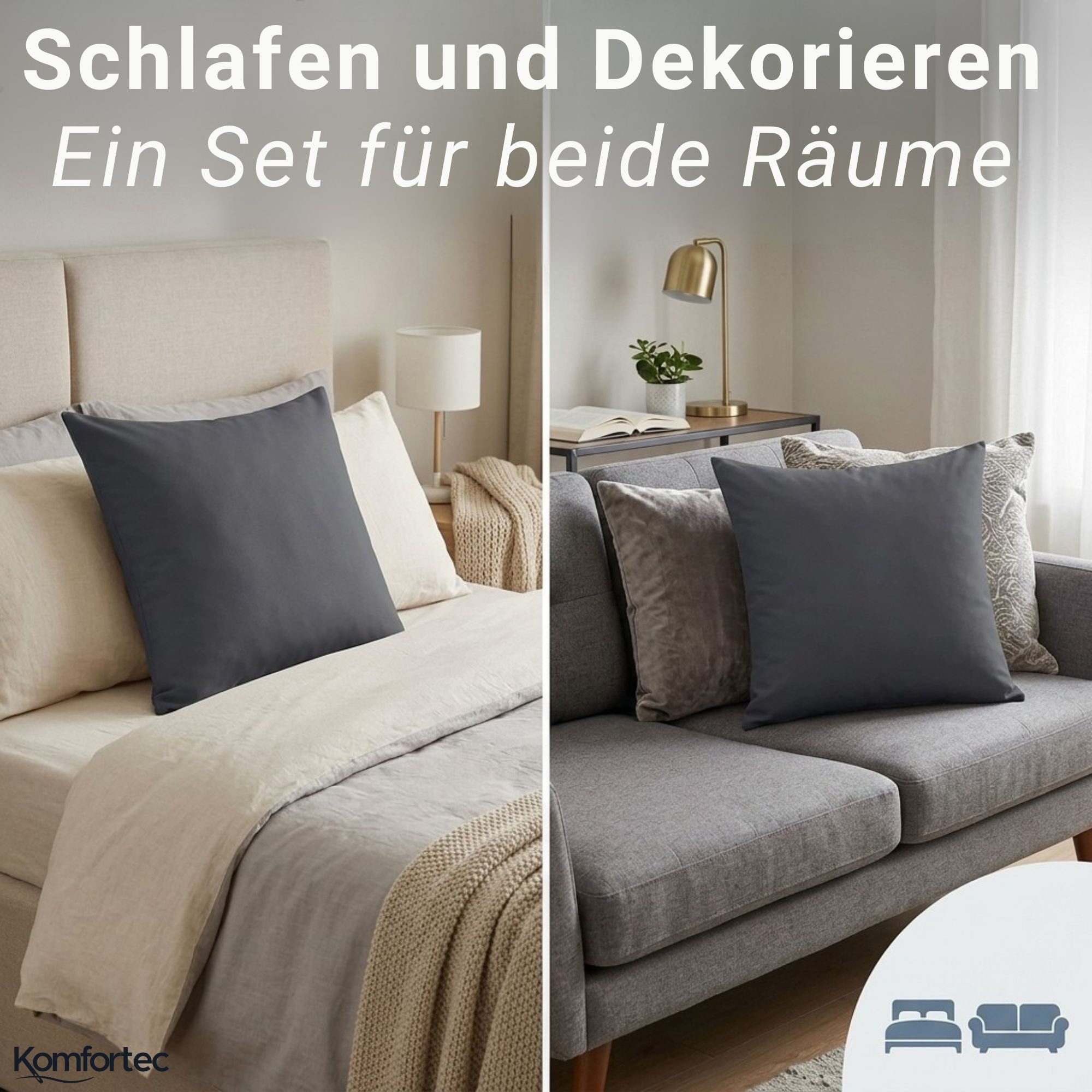 Komfortec Kissenbezug Premium Kopfkissenbezug, gebürstet 100% Mikrofaser 90g/m², (2 Stück), 40x40 cm mit Reißverschluss, Superweiches Kissenhülle Set