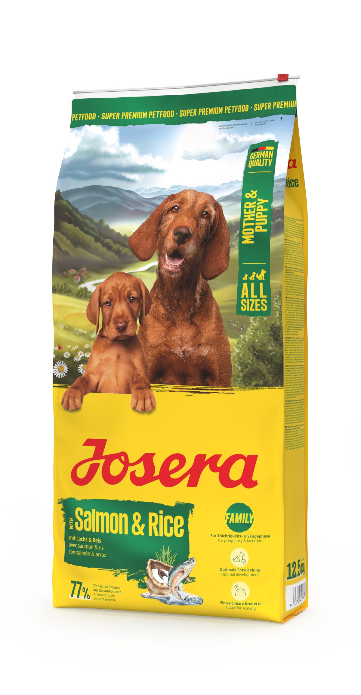 Josera Mother & Puppy Salmon & Rice 12,5kg, Trockenfutter für: Hunde, Hundemama oder Welpe All Size, für Hunde aller Rassen