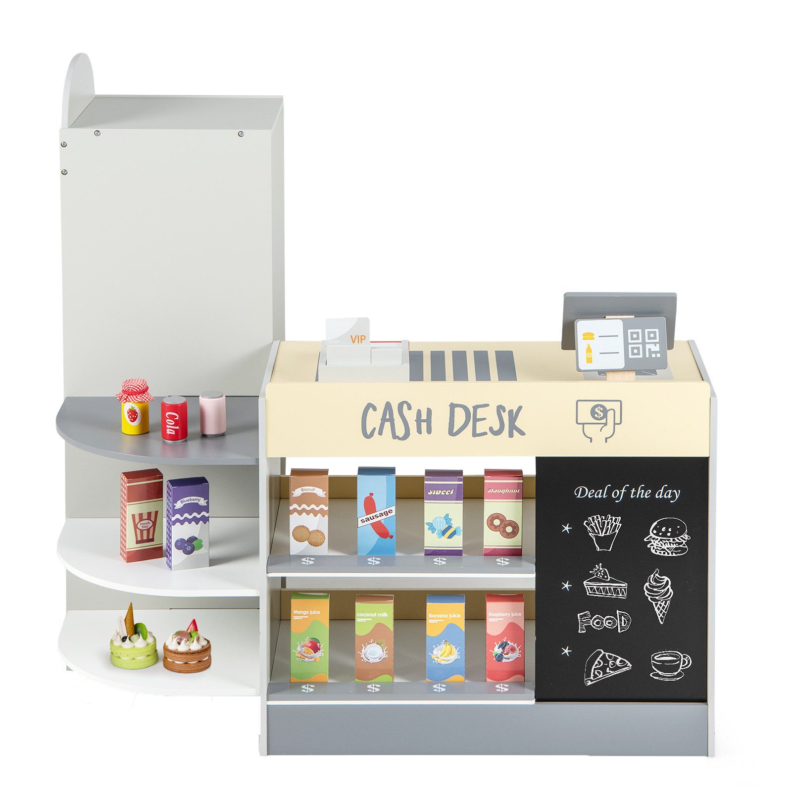 COSTWAY Kaufladen Holzspielzeug, Verkaufsstand mit Kreidetafel