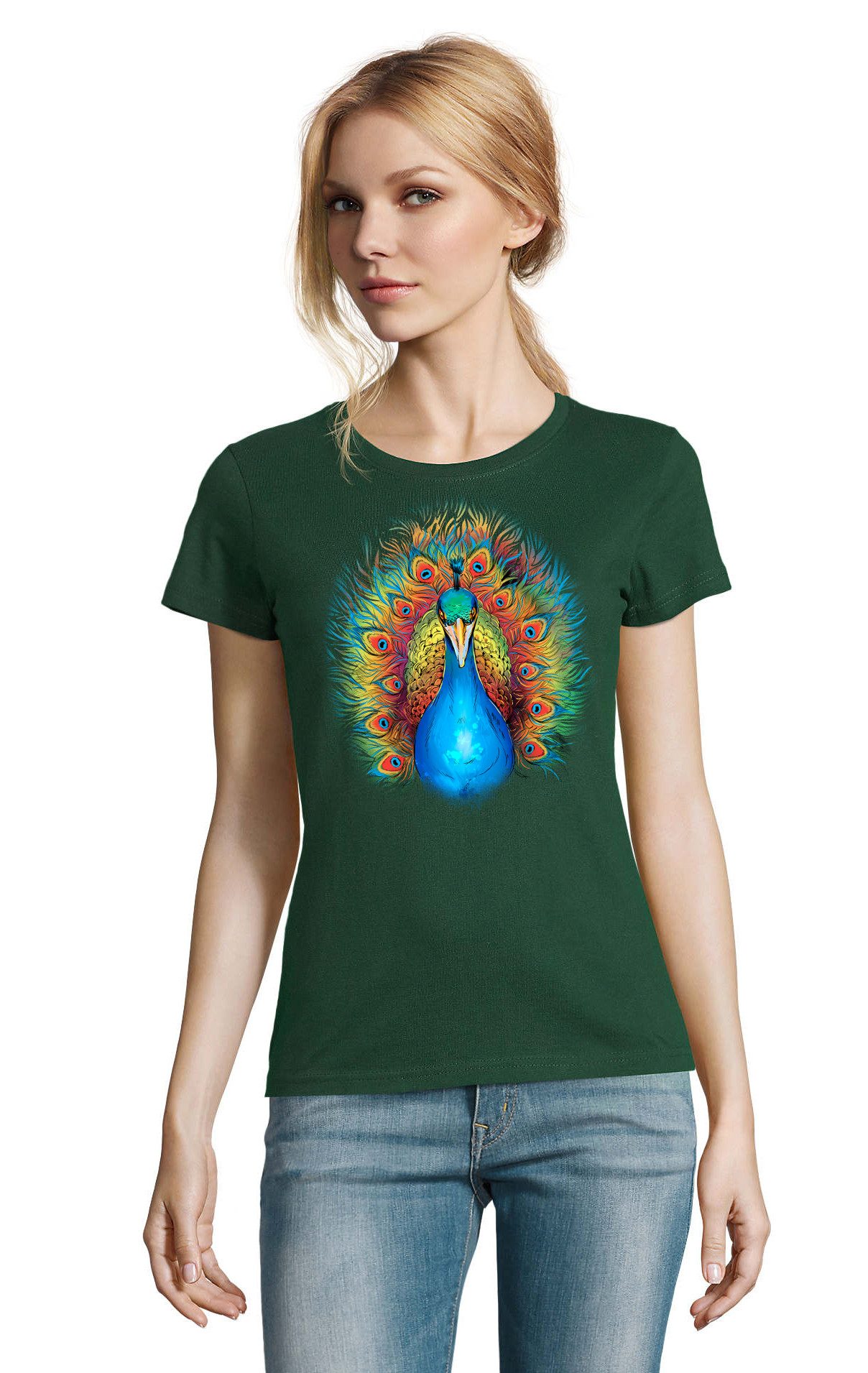Blondie & Brownie T-Shirt Blauer Pfau Vogel Pfauen Insel Fun Natur Damen Mo günstig online kaufen
