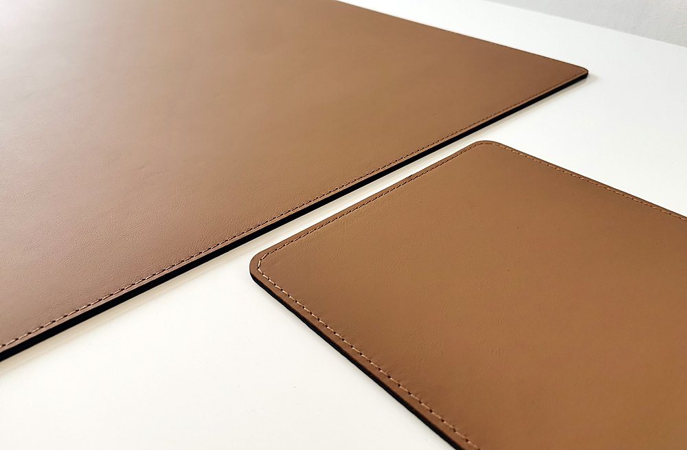 Thumbnail - Profi Mats Schreibtischunterlage PM Schreibtischunterlage mit Mauspad Echt Leder 60 x 40 Beige