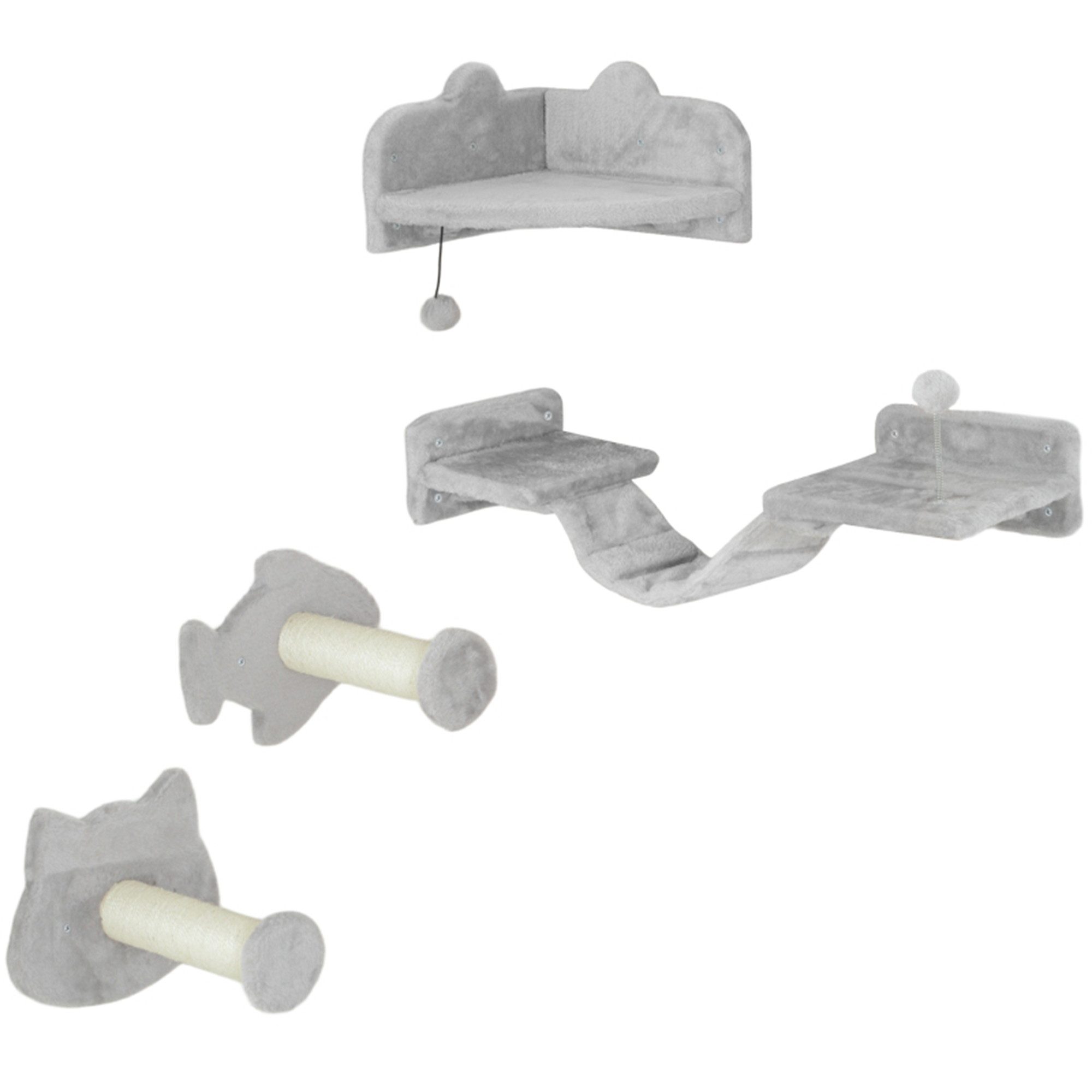 MC Star Katzen-Kletterwand 4-teilig, Kratzmöbel mit Sisal-Stufen, doppelter Plattform, Hellgrau/Cremeweiß