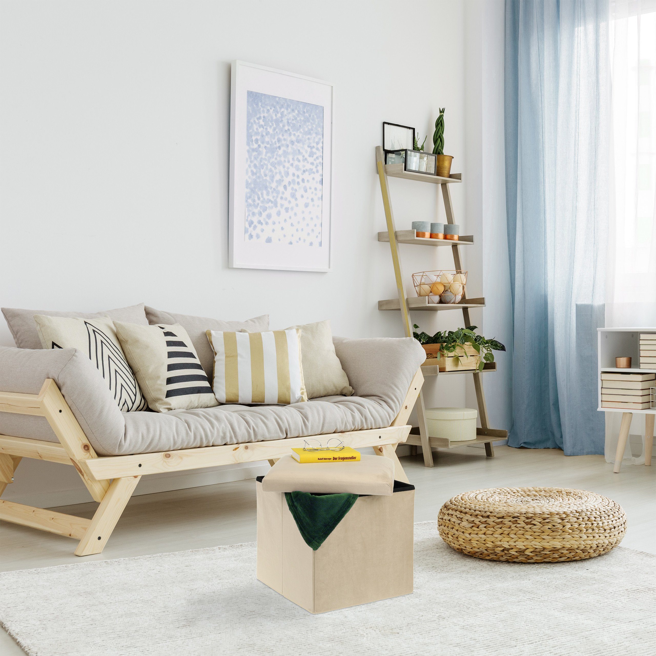relaxdays Stauraumhocker Sitzhocker mit Stauraum, Creme günstig online kaufen