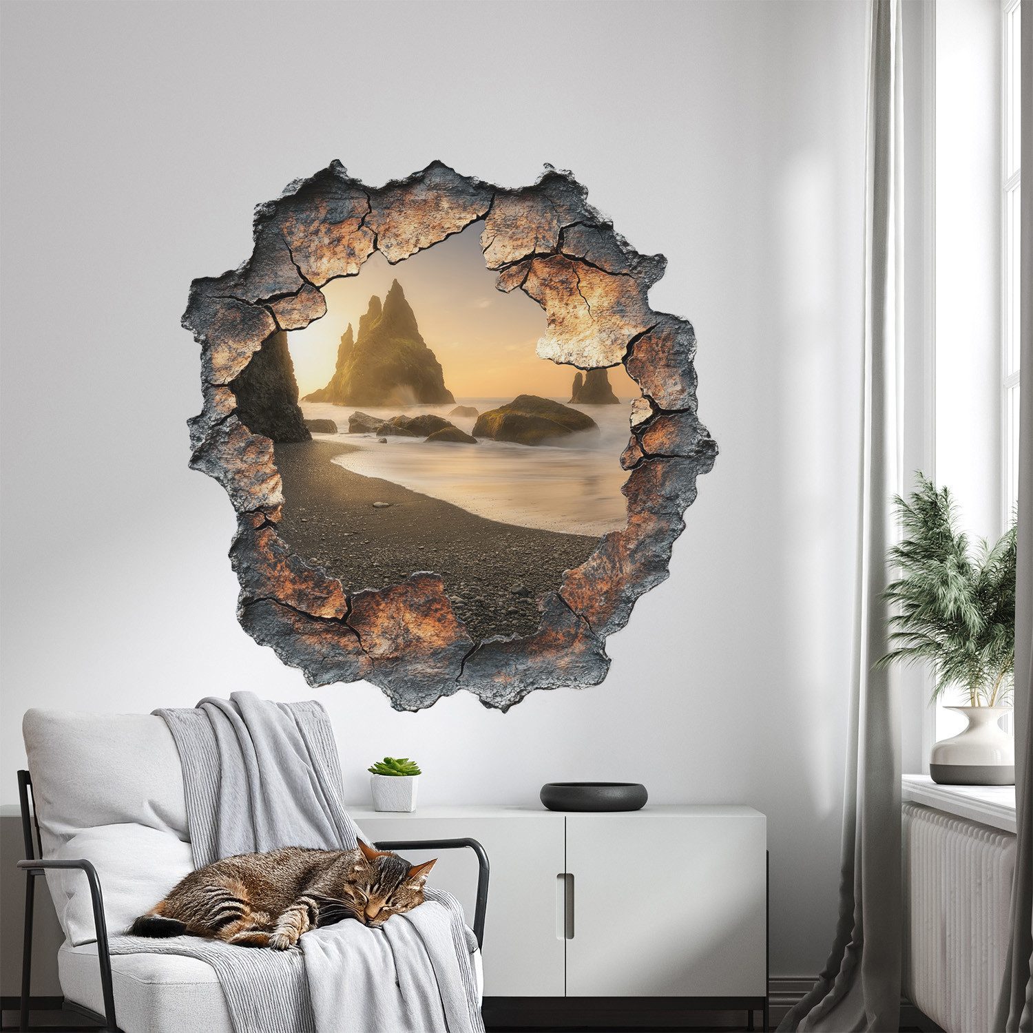 Tulup Wandtattoo 3D-Wandaufkleber Loch in der Wand, Grau Wandaufkleber Mit 3D-Effekt, Wasserfelsen, Landschaften
