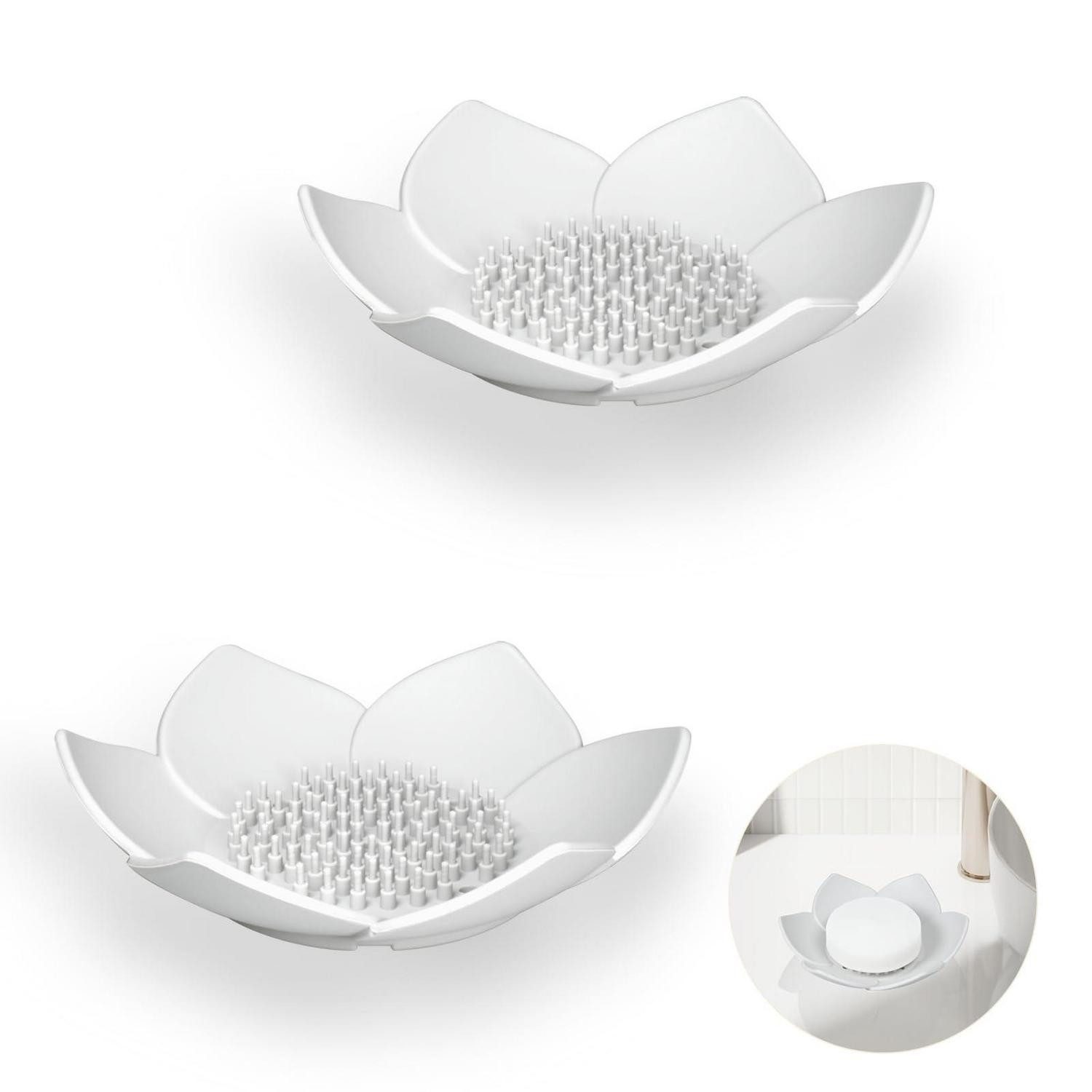 LuxusKollektion Seifenablage 2x Silikon Seifenschale mit Ablauf Weiss