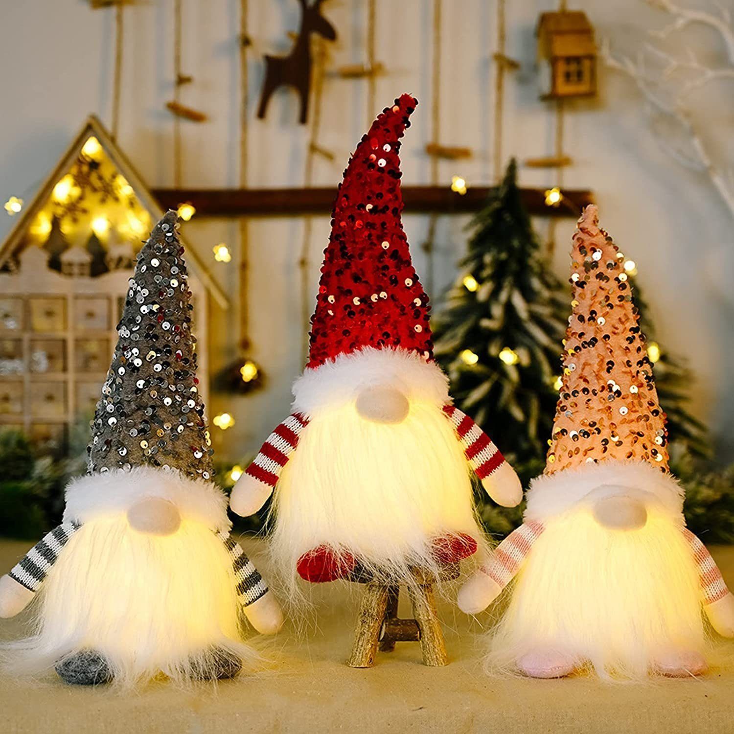 Weihnachtszwerg Dekohänger Weihnachten Wichtel mit DOPWii Rosa Plüsch Licht