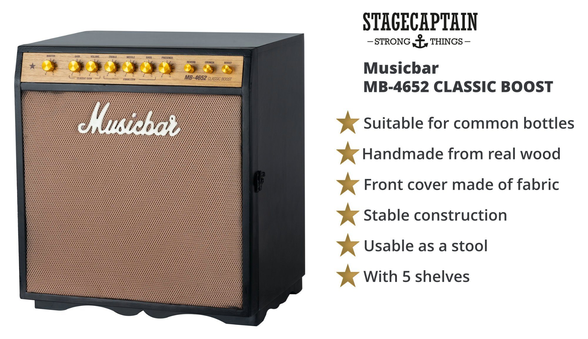 Stagecaptain Barschrank Musicbar - Wein- oder Spirituosenregal in Gitarrenverstärker-Optik (MB-4652, 1-St., Musiker-Möbelstück) kann auch als Stauraum für z. B. – Bild 5 von 5