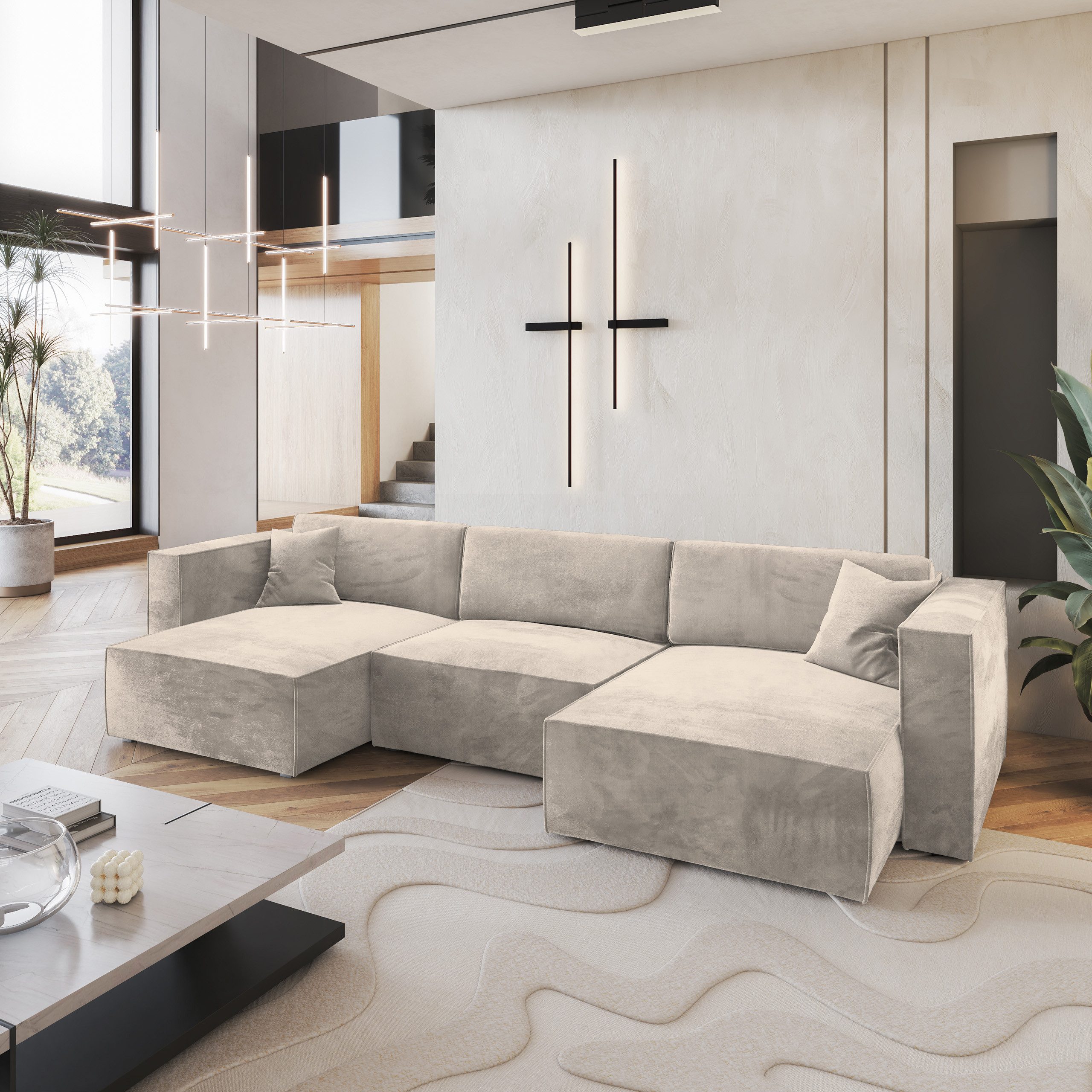 Masseno Ecksofa SARMO mit Schlaffunktion U-Form, Sofa mit Bettkasten