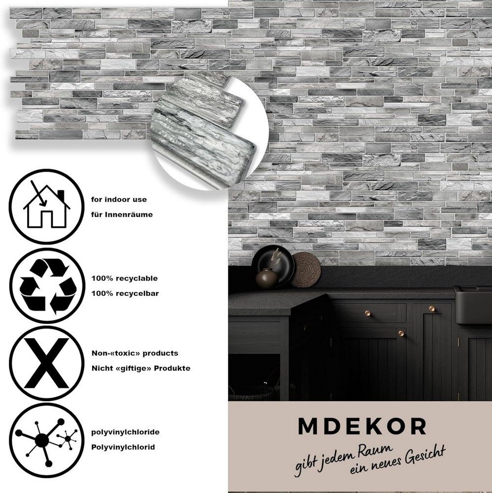 MDEKOR 3D Wandpaneel PVC Wandverkleidung 48,5x96 cm für Küche, Bad & mehr, (10-tlg) Model 0004, 10 Stück = 4,7 m2 – Bild 3 von 5