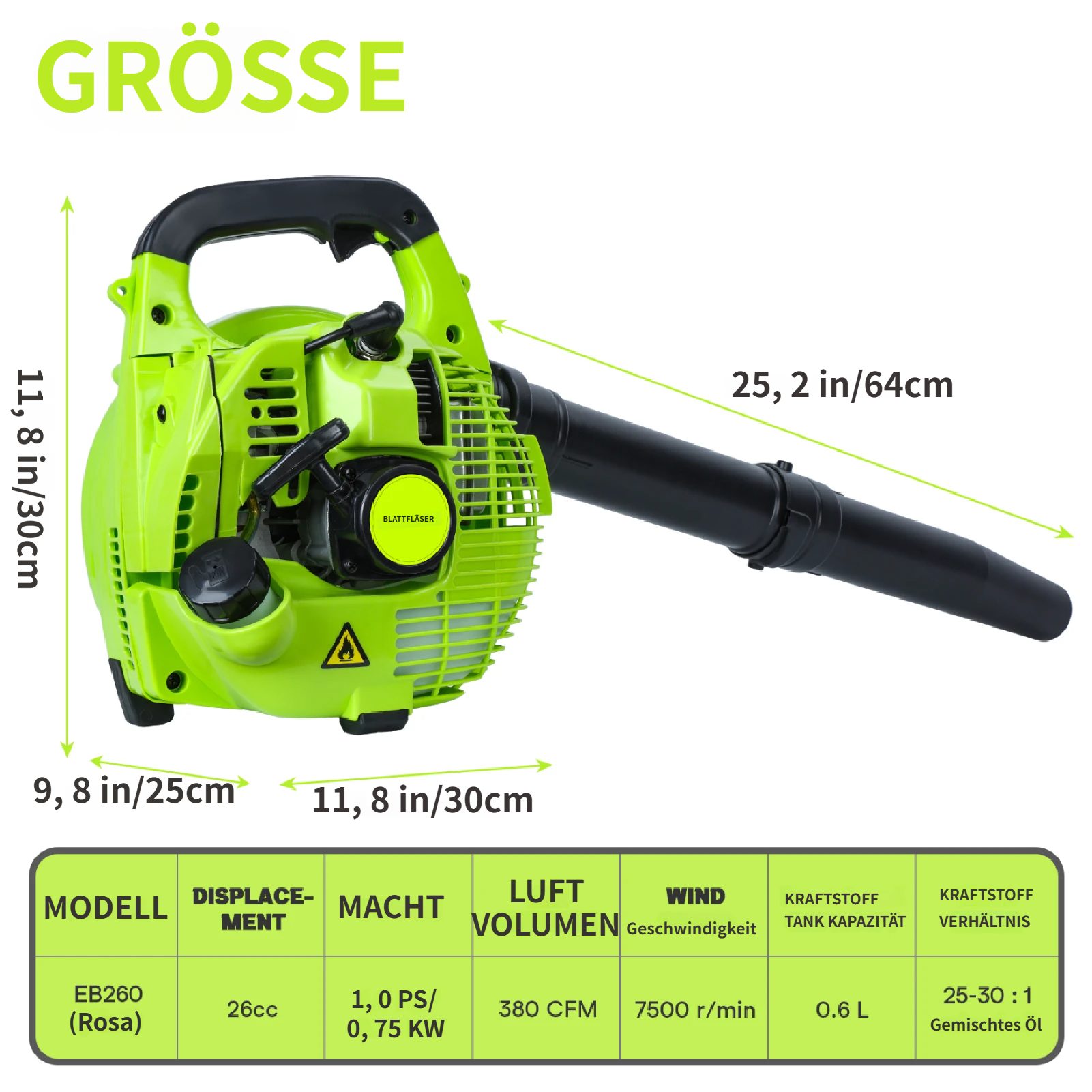 Rutaqian Benzin-Laubbläser Laubbläser,26cc 2-Takt Benzin Laubbläser,Gasbetrieben Handlaubbläser, (Doppelblasfunktion Laubbläser, 1 St), Leistungsstarkes Reinigungsgebläse für Rasenpflege, Gartenreinigung