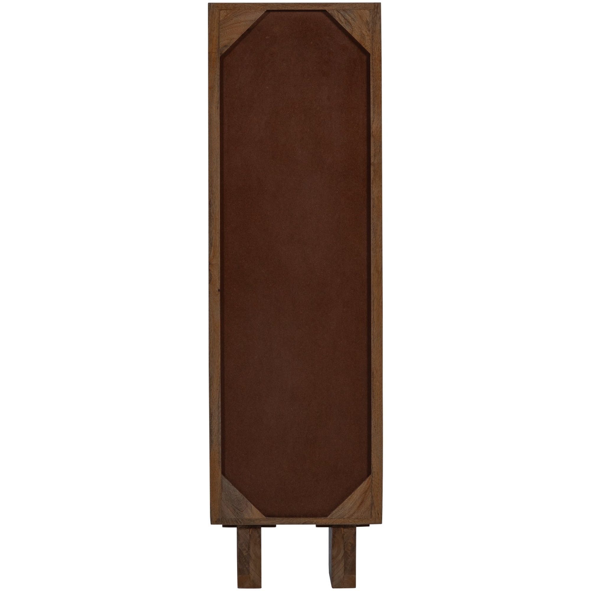 WOOOD Vitrine Kella Mangoholz Braun – Glas & Ablagefächern, 137 x 40 x 39 cm Mit einer Tür und drei Ablagefächern