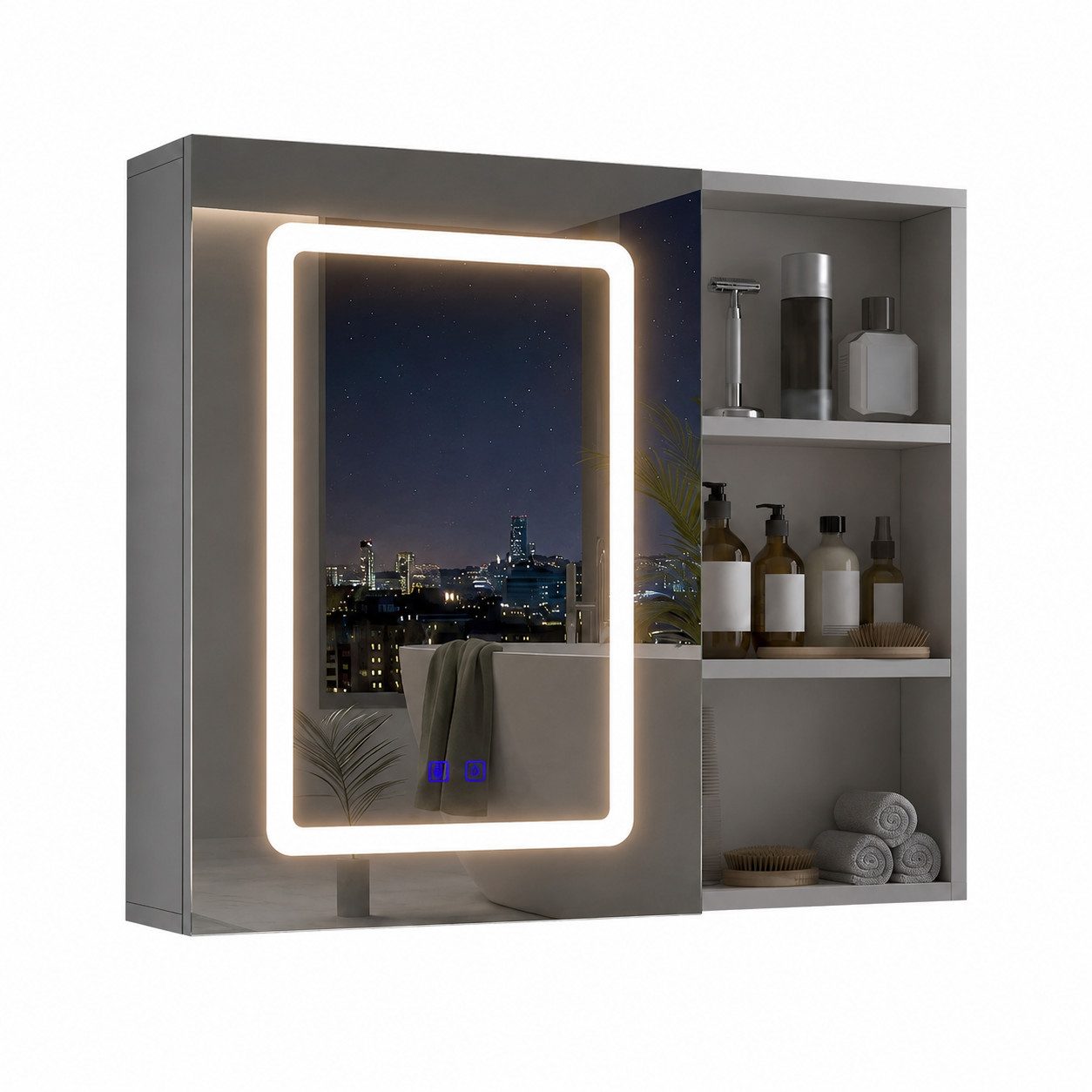 Nagham Ghazal Aswad Badezimmerspiegelschrank Badezimmer Spiegelschrank LED LED Spiegelschrank mit Beleuchtung, Antibeschlag & Touchsensor