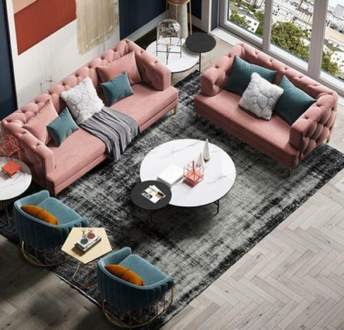 in Chesterfield Luxus Made Europe 3+2 Rosa Sitzer Sofa Wohnlandschaft JVmoebel Neu,