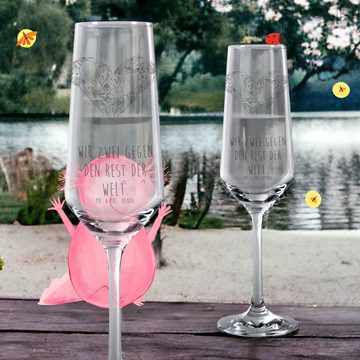 Mr. & Mrs. Panda Sektglas Mäuse Herz - Transparent - Geschenk, Geschenk für zwei, Heiratsantrag, Premium Glas, Persönliche Gravur