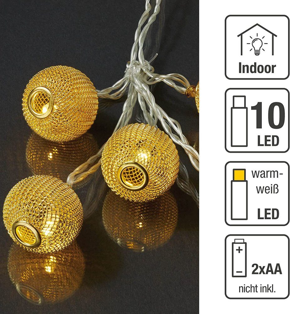 Hellum LED-Lichterkette »Hellum LED-Lichterkette goldene Metallbälle 10 BS  warmweiß, innen Batteriebetrieb«