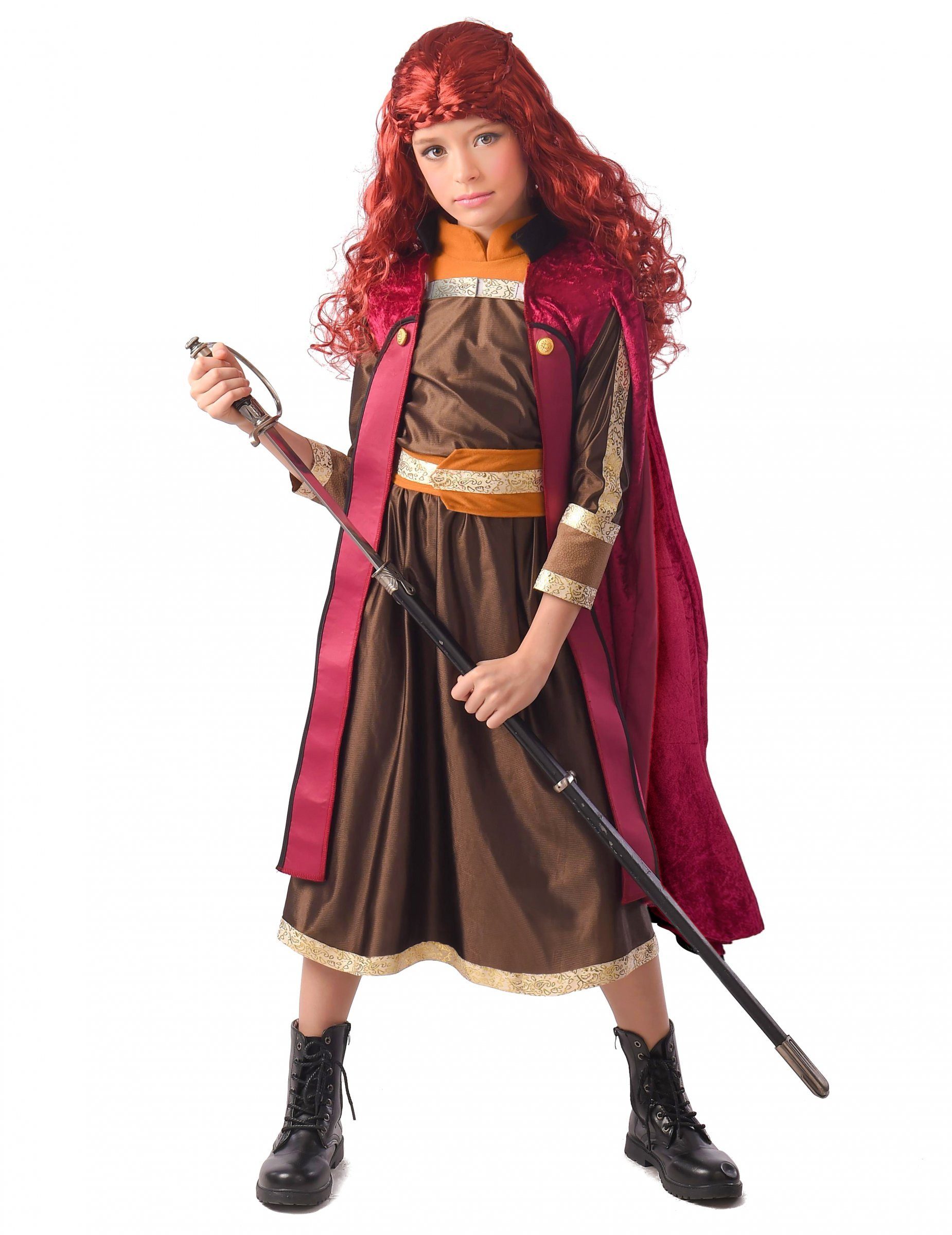 JADEO Prinzessin-Kostüm Nordische Prinzessin-Kostüm Wikingerkostümrot-braun-orange