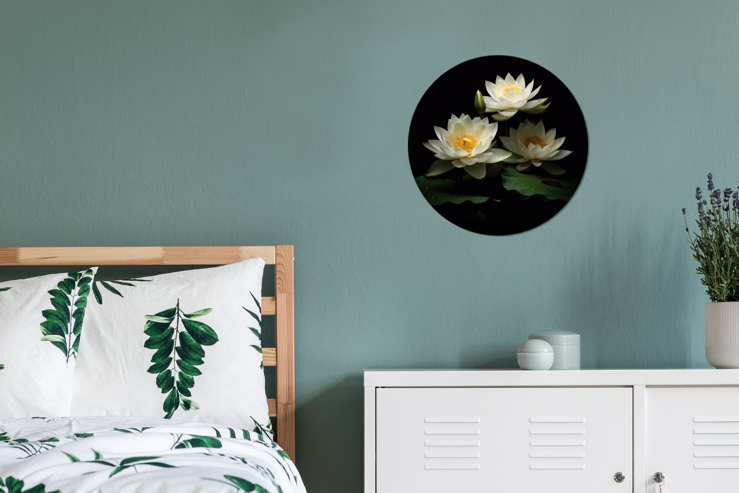 MuchoWow Gemälde Lotus - Blumen Rundes Kreis Natur cm Wanddekoration - (1 Wandbild, Schwarz, Forex, - Weiß Wohnzimmer, 30x30 St), 