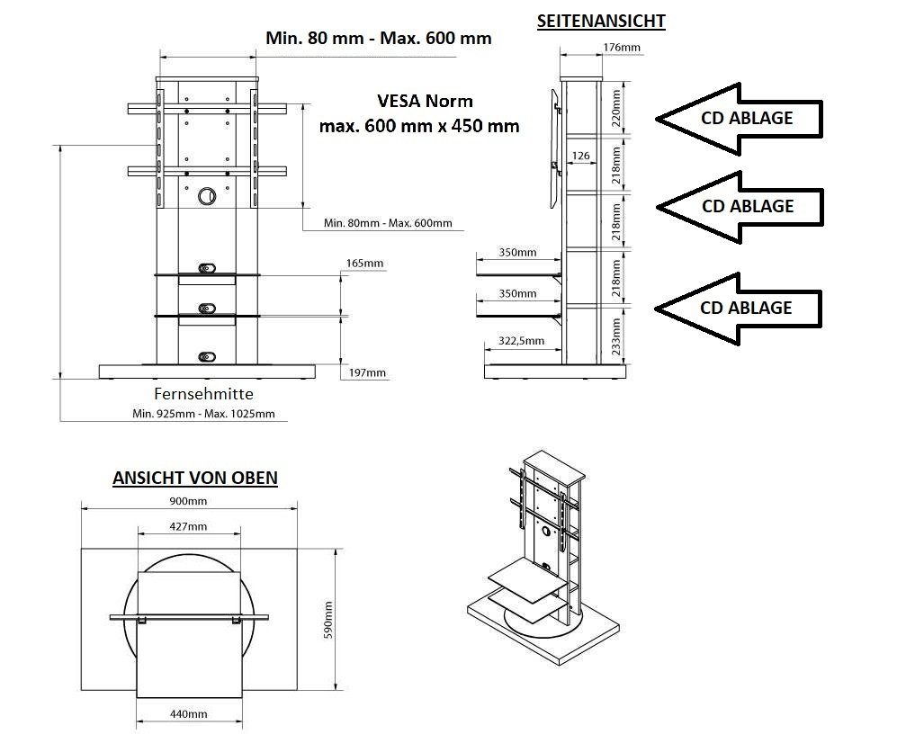 Weiß Hochglanz Ständer designimpex H-777nw 360° Roma TV-Wandhalterung Rack TV- Fernsehtisch drehbar