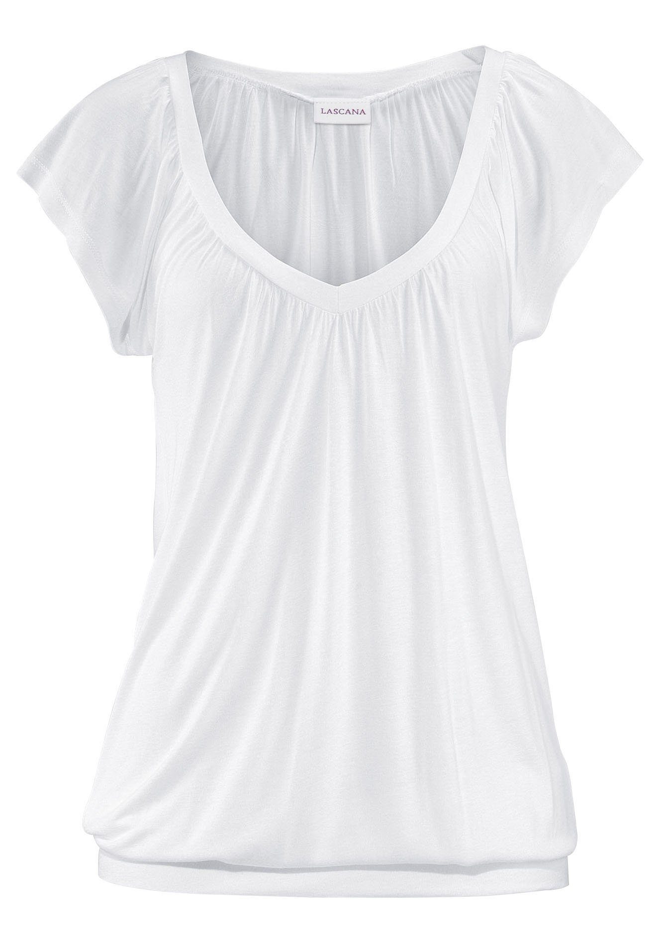LASCANA V-Shirt mit breitem Gummizugbund, T-Shirt mit V-Ausschnitt, Basic – Bild 2 von 5