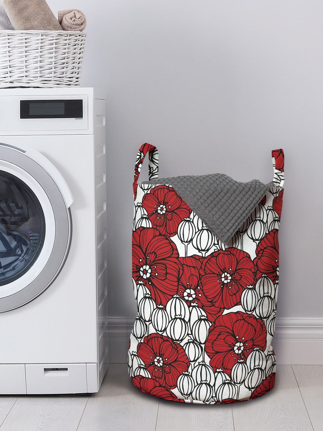 Abakuhaus Wäschesäckchen Wäschekorb mit Wiese Monochrome Mohnblu Waschsalons, Kordelzugverschluss für Griffen