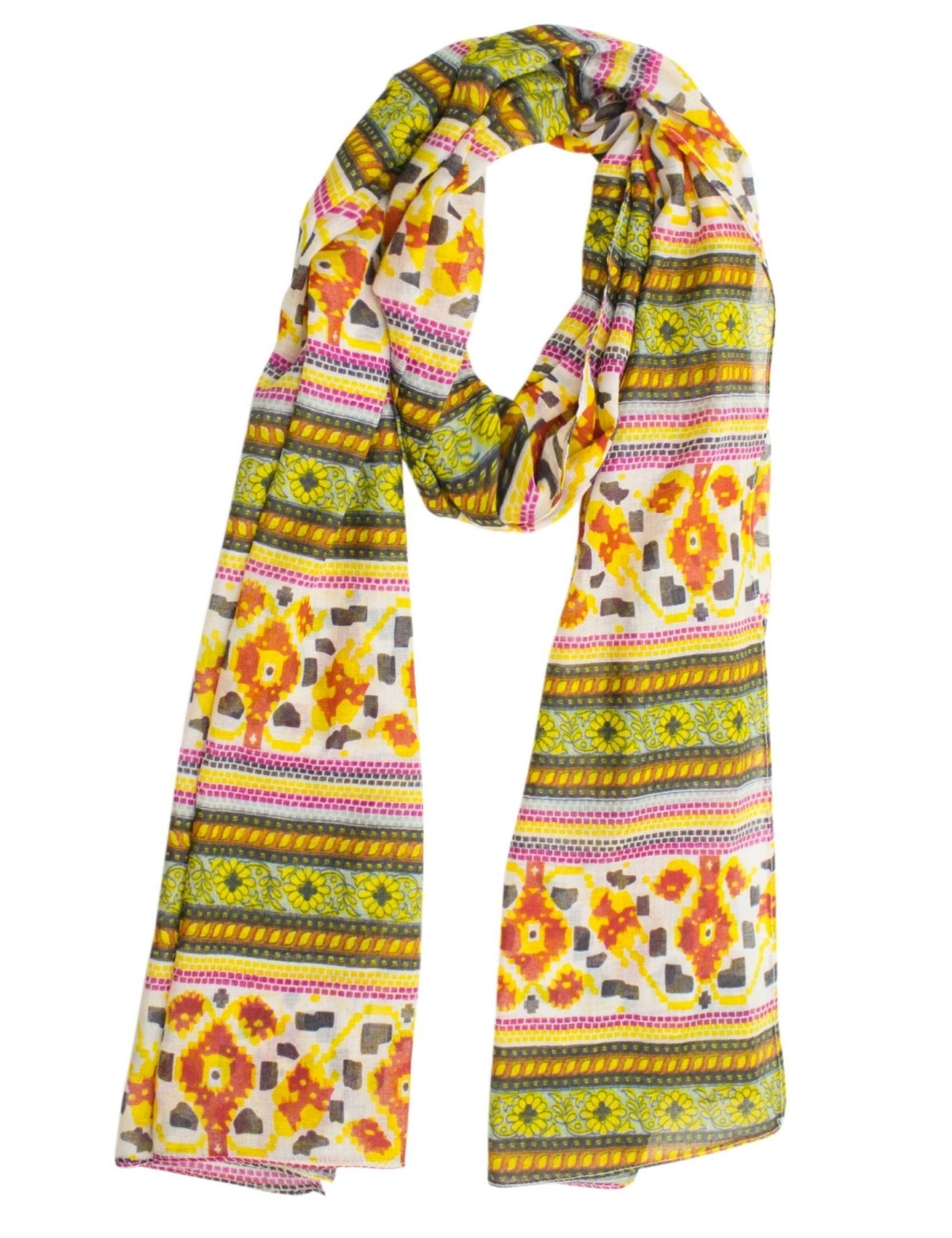 Sunsa Modeschal Damen Schal Tuch. Baumwolle Halstuch. Scarf als Geschenkideen für Frauen. Tuch mit Blumen Aufdruck & modern bohemian Design., Blumen & Abstract Aufdruck gleb/ grün