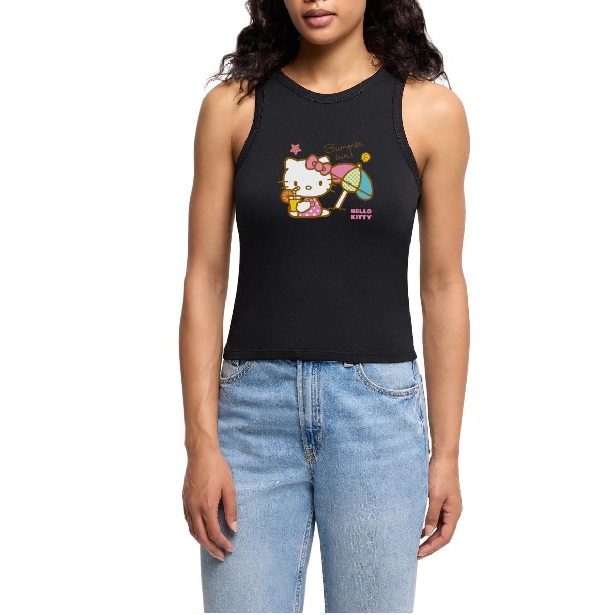 T-Shirt Hello Kitty Am Strand Summer Sun Cropped Frauen Organic Tank Top
