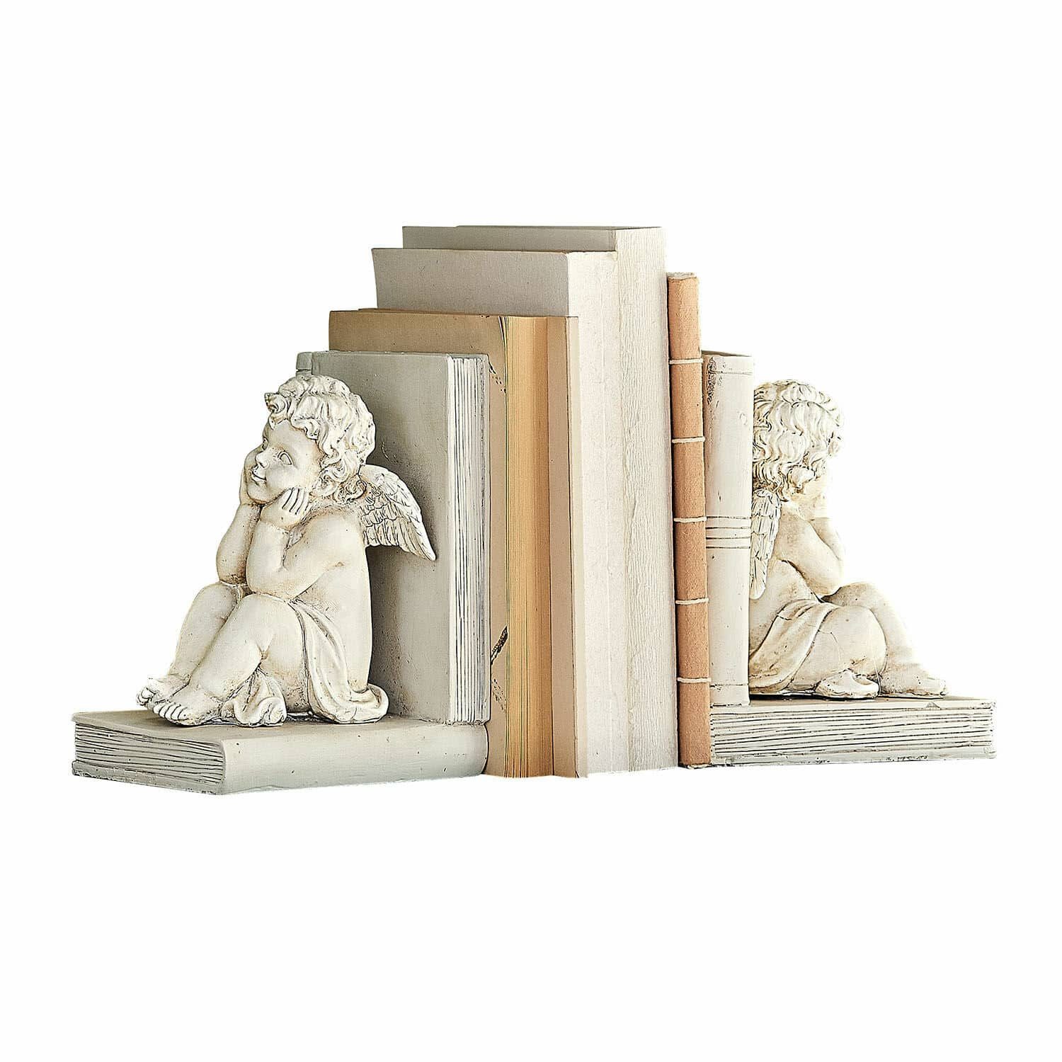 Mirabeau Dekoobjekt Buchstütze 2er Set Yrene antikweiß, Engel, Antikweiß-Finish, Dekorativ von beiden Seiten