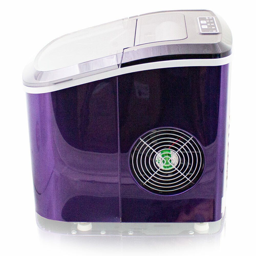 Mulano Elektrischer Eiswürfelbereiter Design Edelstahl Violett, mit transparentem Deckel MS-17122