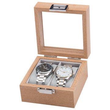 Schmuckkasten Holz Uhrenkoffer für 2 Uhren Aufbewahrung für Armbanduhren Uhrenbox Uhrenlade Uhrenkasten Uhrenaufbewahrung, Deckel aus Echtglas
