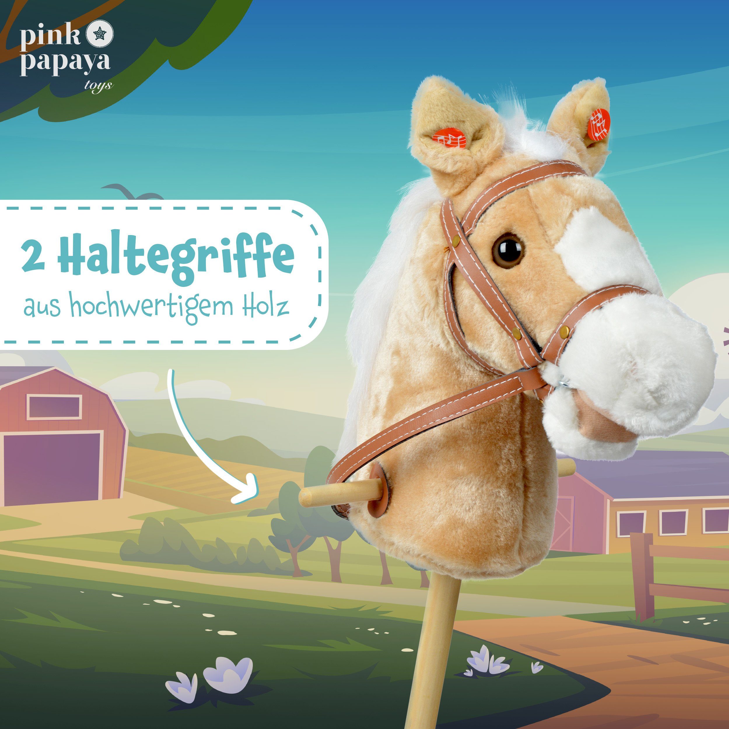 Pink Papaya Steckenpferd Steckenpferd, Hobby Horse mit Sounds, inkl. Halfter, mit Rollen