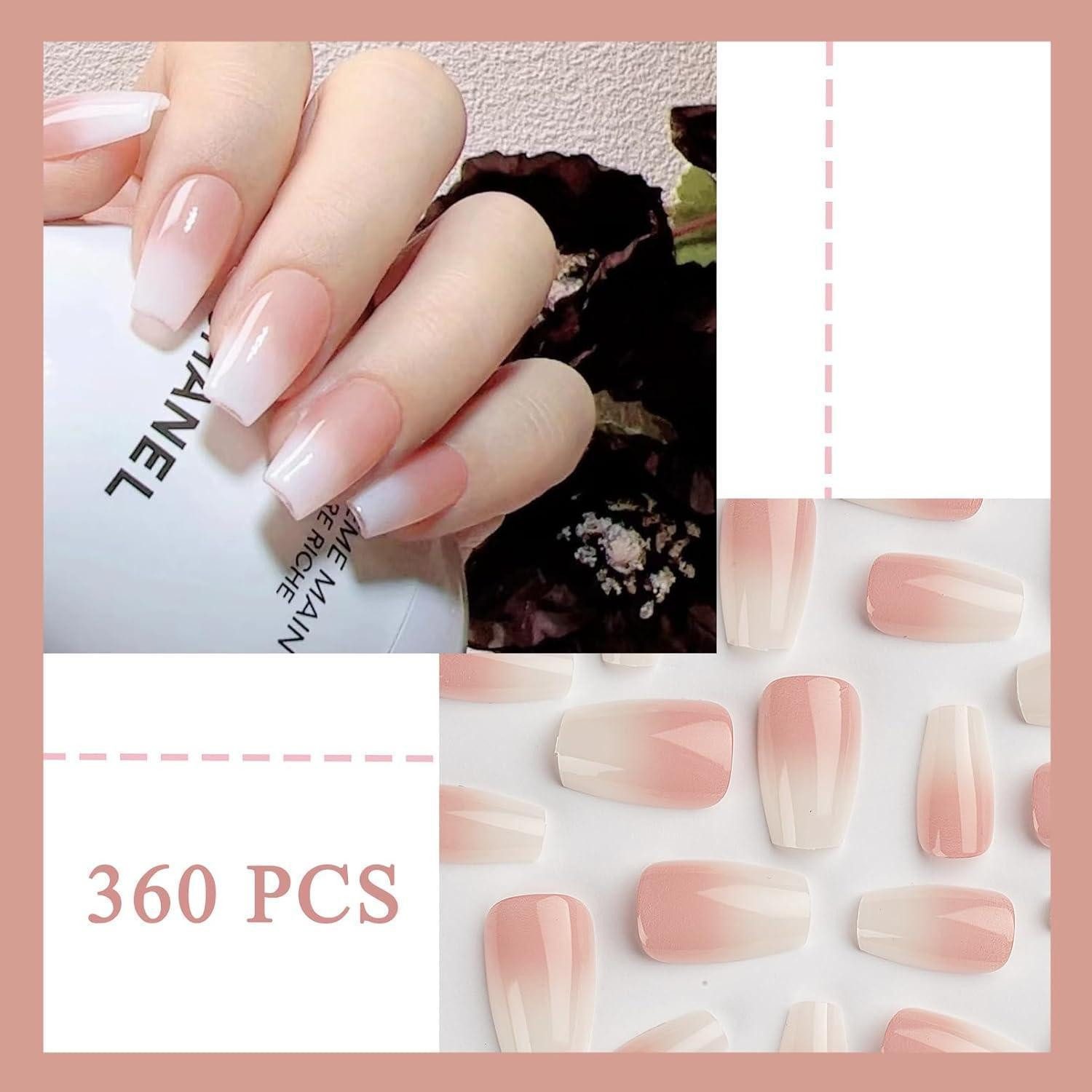 LuxusKollektion Kunstfingernägel Press On Nägel 360 Stück Ombre Rosa Gradient Ballerina 1 ml (1er Pack) – Bild 4 von 5